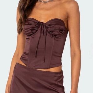 Brown Satin Bustier Top